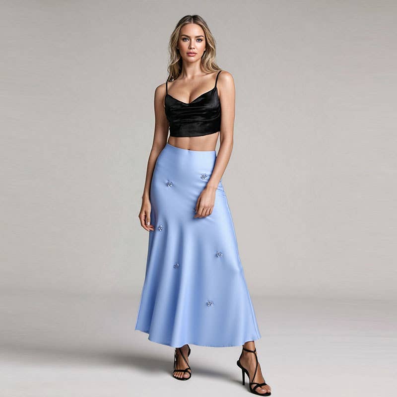 Embroidered Midi Skirt – Sky Blossom