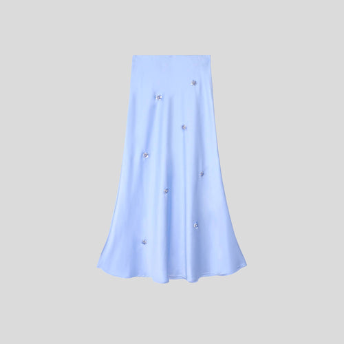 Embroidered Midi Skirt – Sky Blossom